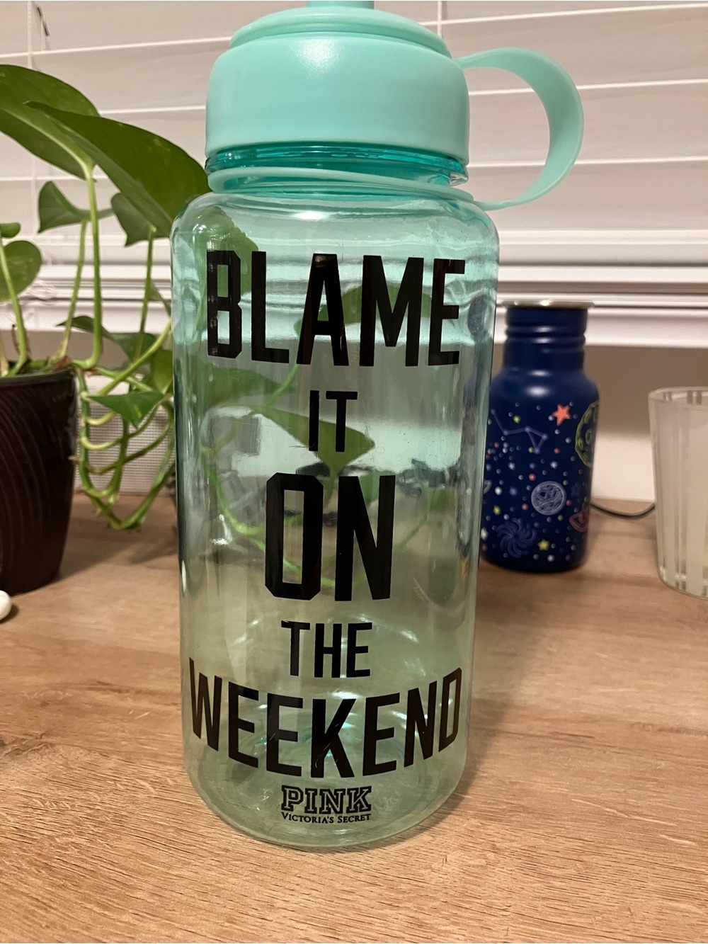 PINK Victoria's Secret Mint Green 'Blame It On The Weekend' Water Bottle